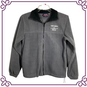 Landway Fleese Gray Souvenir USS IOWA BB-61 Relaxed Fit Zip Up Jacket SMALL